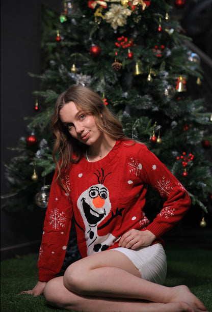 Oversized Imagine By Shiwali Happy Snowman sweater in size M, featuring a festive snowman design on soft knit fabric.