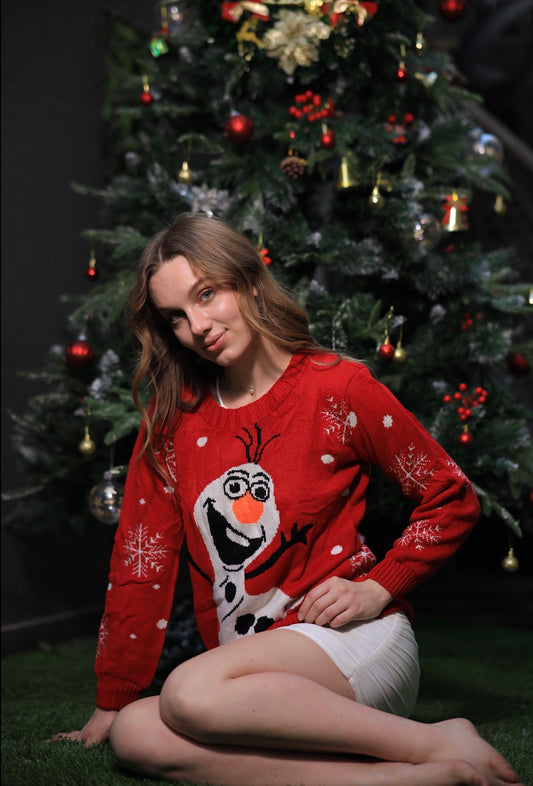Oversized Imagine By Shiwali Happy Snowman sweater in size M, featuring a festive snowman design on soft knit fabric.