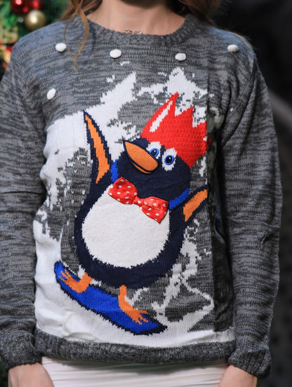 Oversized King Penguin Sweater by Imagine By Shiwali in size M, featuring a cozy knit with a penguin graphic on the front.