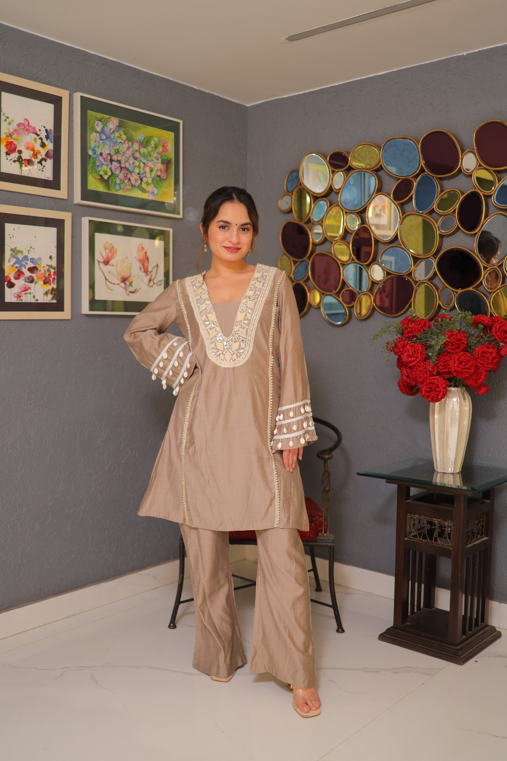 Imagine By Shiwali Alina grey co-ord set featuring a stylish matching top and pants with a comfortable fit.