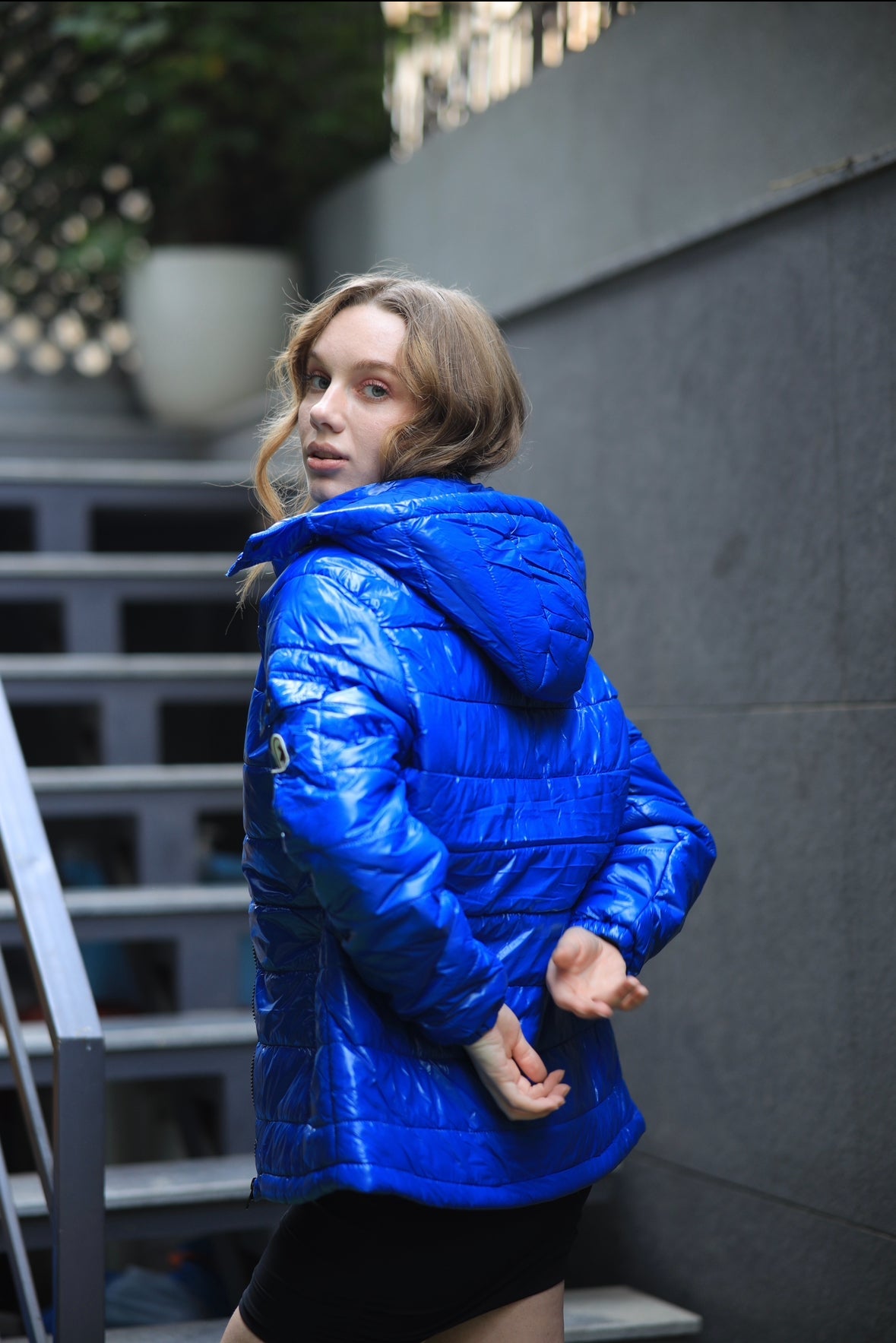 Imagine by Shiwali Boo Blue Puffer Jacket showing a stylish, insulated blue jacket with a quilted design and front zipper.
