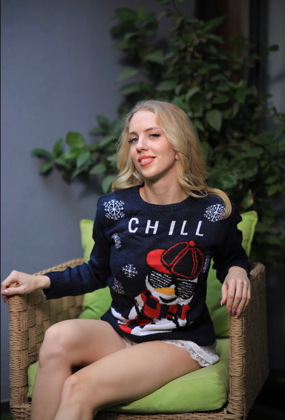 Imagine by Shiwali oversized snowman sweater in size S, featuring a cozy, festive snowman design on soft knit fabric.