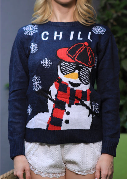 Imagine By Shiwali oversized Chill Snowman sweater in size S, featuring a cozy snowman design on soft fabric.