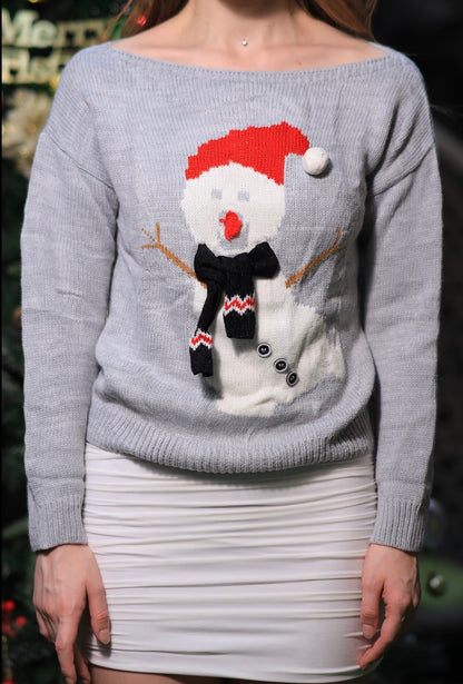 Oversized Dancing Snowman Sweater by Imagine By Shiwali featuring a festive snowman design on soft knit fabric.