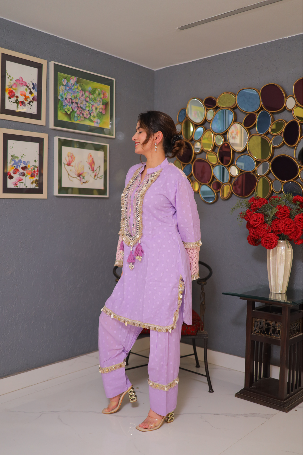 Imagine By Shiwali Ragini purple co-ord set featuring a stylish top and matching pants, perfect for casual and semi-formal wear.