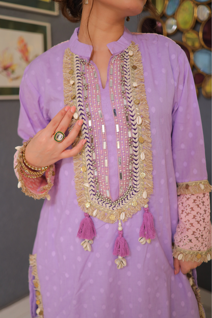 Purple co-ord set by Imagine By Shiwali featuring a stylish top and matching pants, perfect for casual and semi-formal occasions.