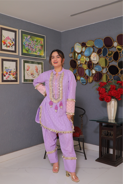 Imagine By Shiwali Ragini purple co-ord set featuring a matching top and pants, stylish and comfortable casual wear.