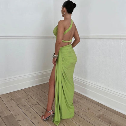 Olive green Rushed Tank Crop Top and Slit Skirt by Imagine By Shiwali, featuring stylish design and comfortable fit.