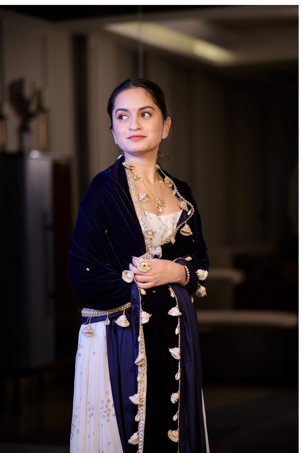 Blue Dolly Velvet Shawl by Imagine By Shiwali, close-up of soft velvet fabric with intricate design details.