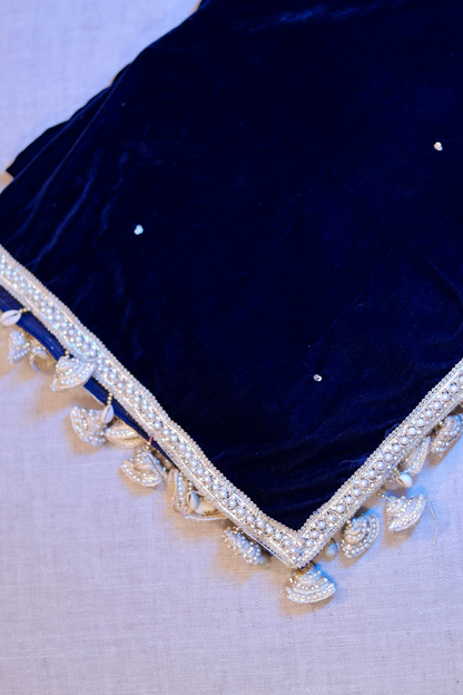 Blue Dolly Velvet Shawl by Imagine By Shiwali, showcasing soft velvet fabric and elegant drape.