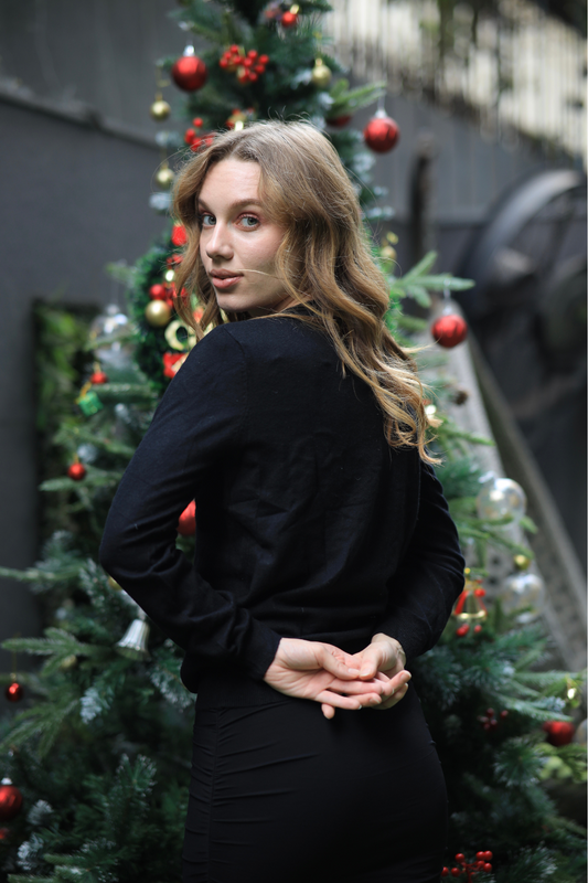 Imagine By Shiwali oversized elf sweater in soft knit, featuring a festive design with a relaxed fit and cozy style.