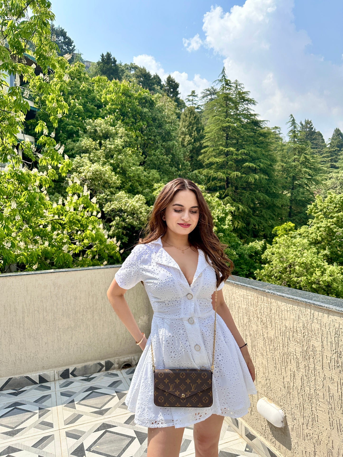 White cotton Katherine dress by Imagine by Shiwali, lightweight and casual with a relaxed fit and short sleeves.