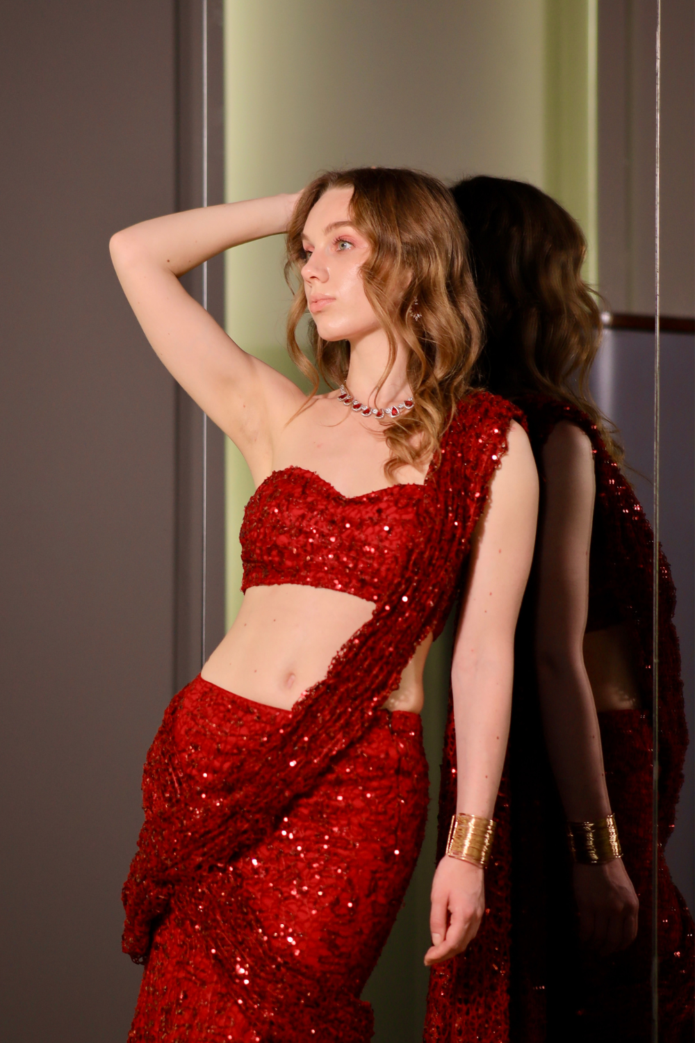 Maroon BEBO Pre Draped Saree by Imagine By Shiwali, featuring elegant draping and traditional design details.