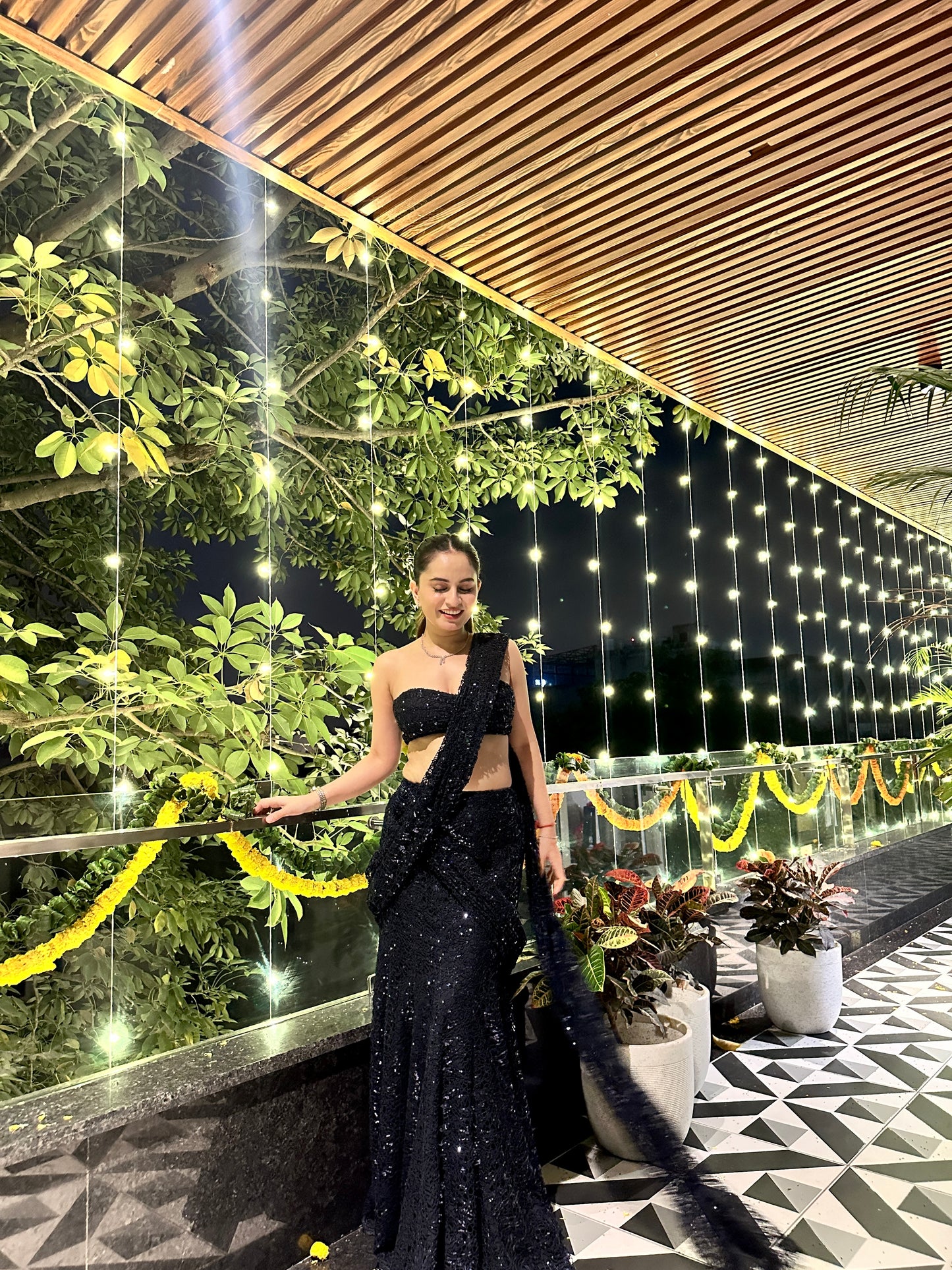 Navy blue BEBO pre-draped saree by Imagine By Shiwali, featuring elegant fabric and traditional draping style.