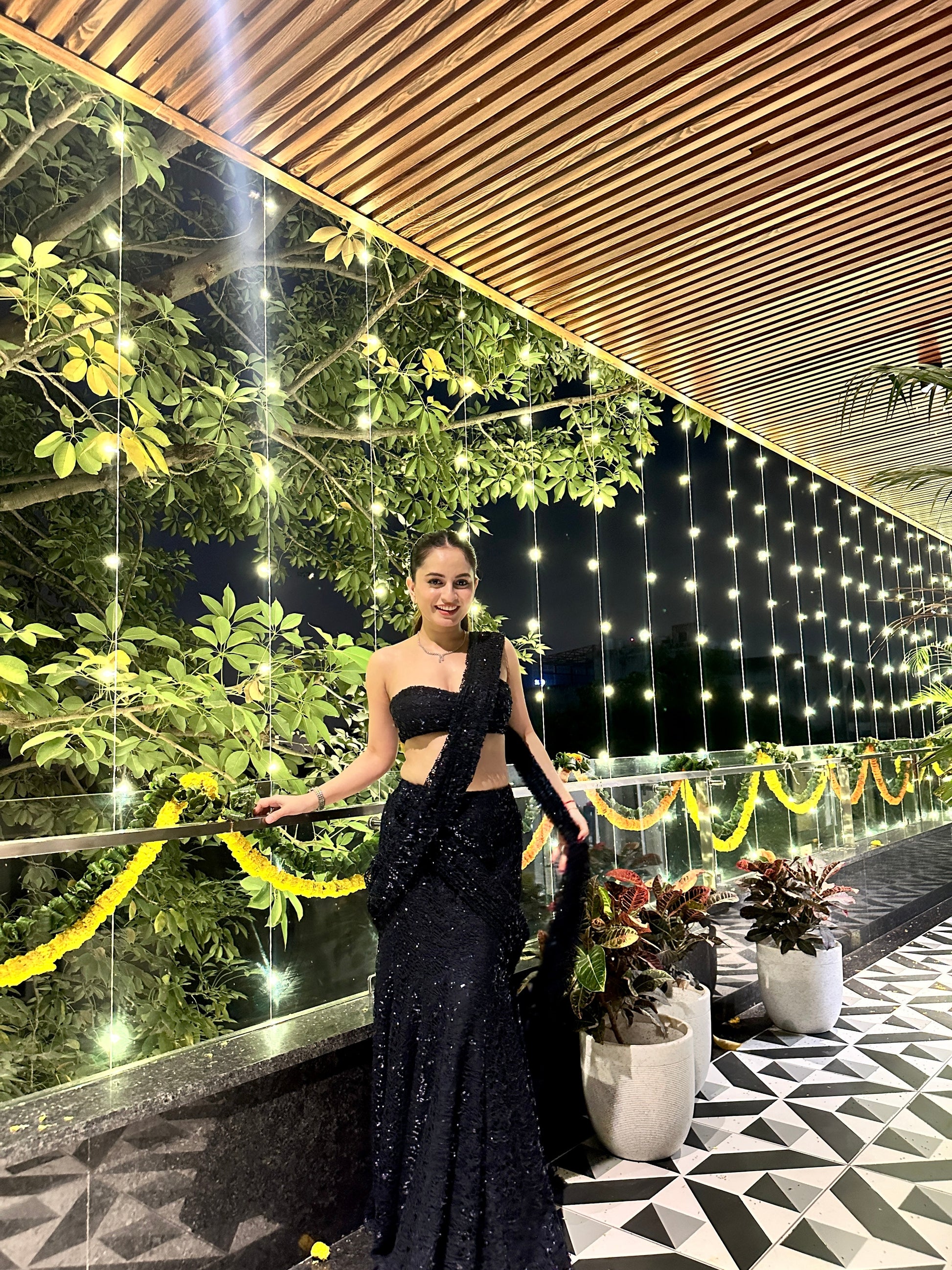 Navy blue BEBO Pre Draped Saree by Imagine By Shiwali displayed on a mannequin, showcasing its elegant draped design.