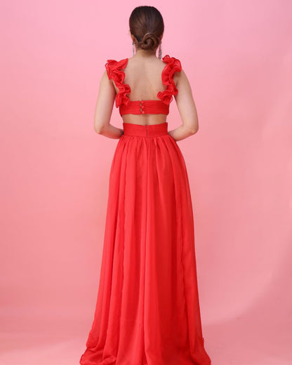 Imagine by Shiwali ruffle shoulder dress in soft fabric with elegant ruffle details on the shoulders.