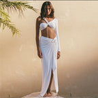 White Rushed tank top with slit skirt by Imagine By Shiwali, featuring a stylish sleeveless design and flowing slit detail.