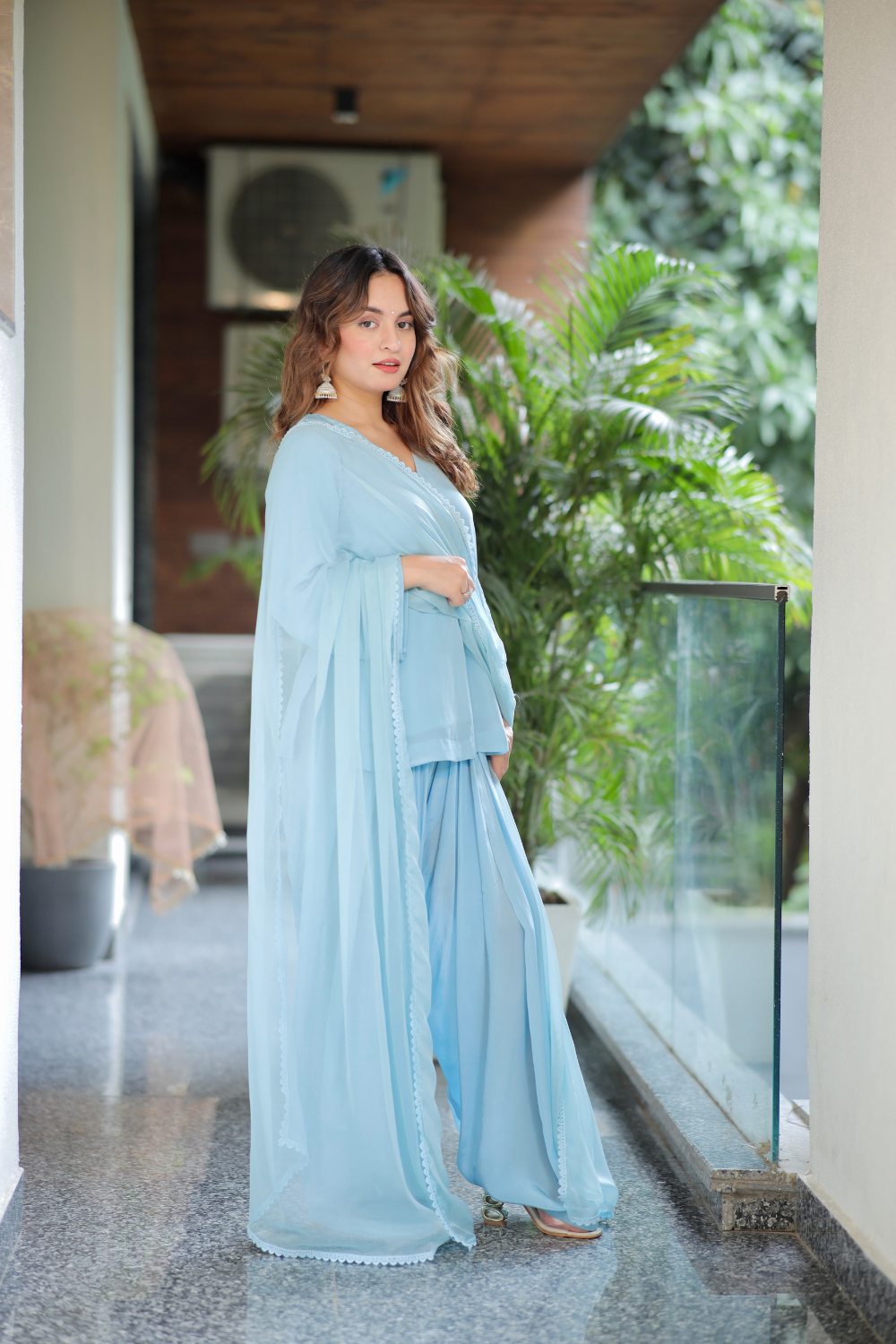 Imagine by Shiwali Sana blue short kurti with matching salwar set, featuring intricate embroidery and lightweight fabric.