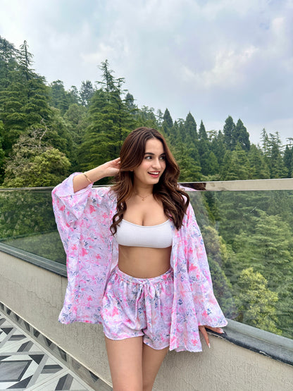 Lily Pink Co-ord Set with Shorts by Imagine By Shiwali, lightweight cotton fabric, casual matching top and shorts ensemble.