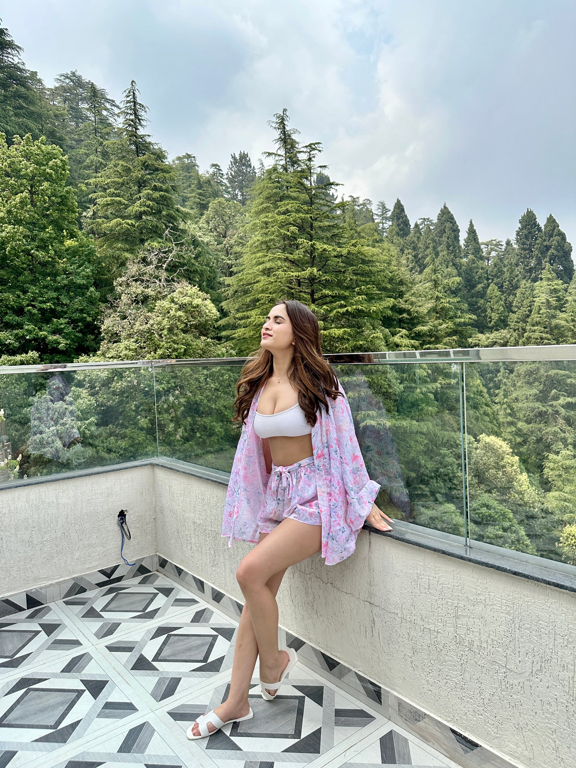 Lily pink co-ord set with matching shorts from Imagine By Shiwali, made of 100% cotton, shown on a model.