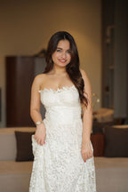 Imagine by Shiwali Bella White Dress, XS size, made of 100% cotton, featuring a simple, elegant white dress with short sleeves.
