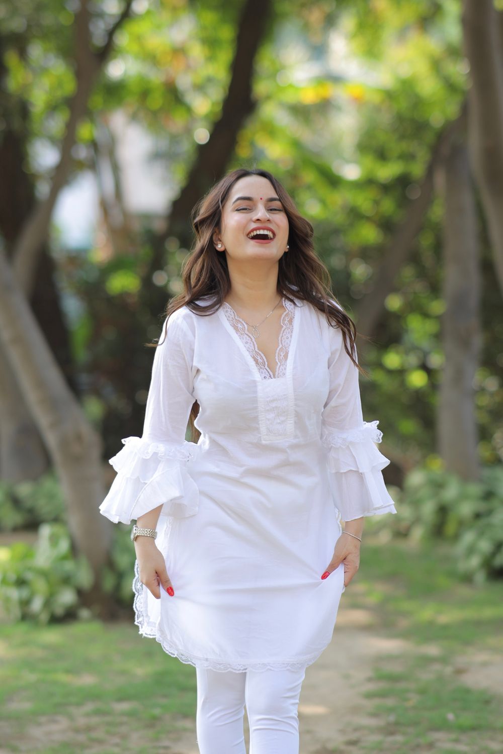 Pure white cotton kurti from Imagine By Shiwali, featuring a comfortable, stylish design in soft, breathable fabric.