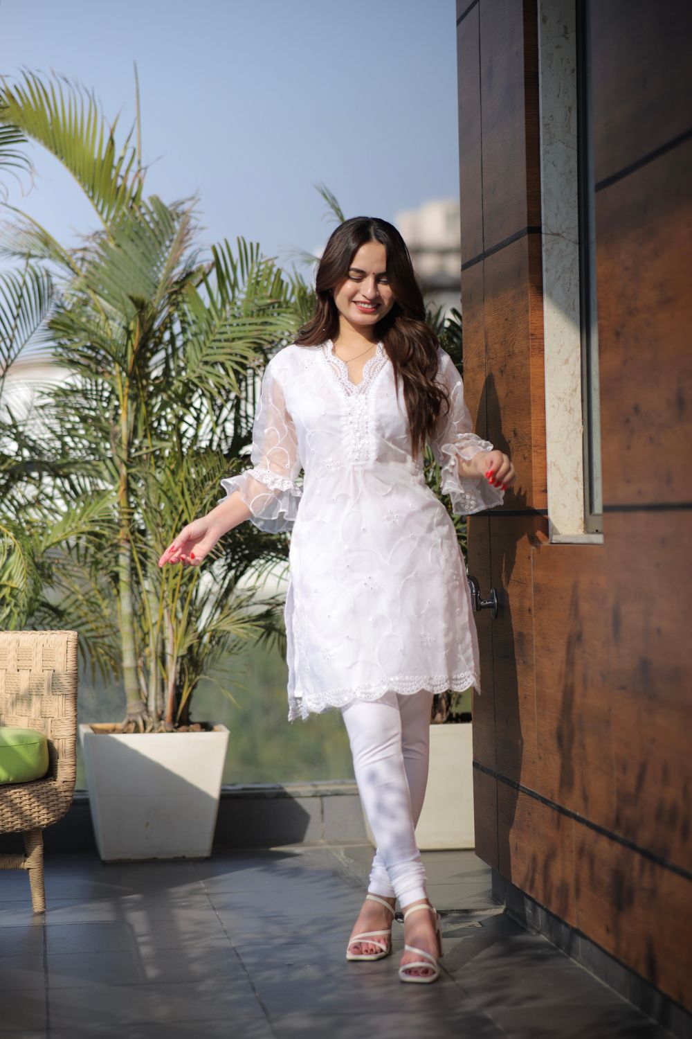 White cotton organza Kurti by Imagine By Shiwali, featuring a lightweight, elegant design with intricate details.