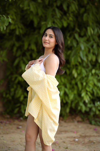 Yellow Lily co-ord set with shorts by Imagine By Shiwali, featuring a comfortable cotton fabric and stylish design.