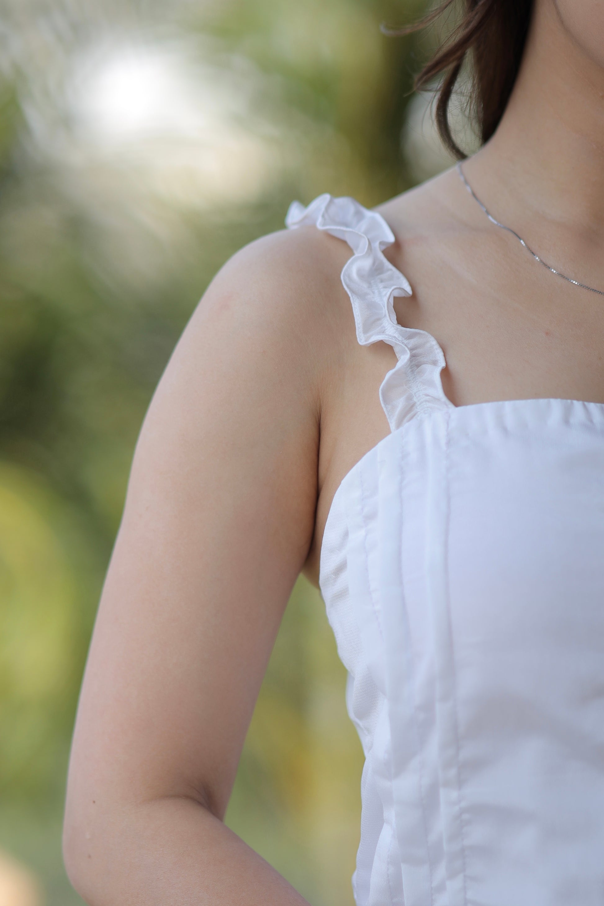 White short dress by Imagine By Shiwali featuring a square neckline and crepe cotton lining, perfect for casual and summer wear.