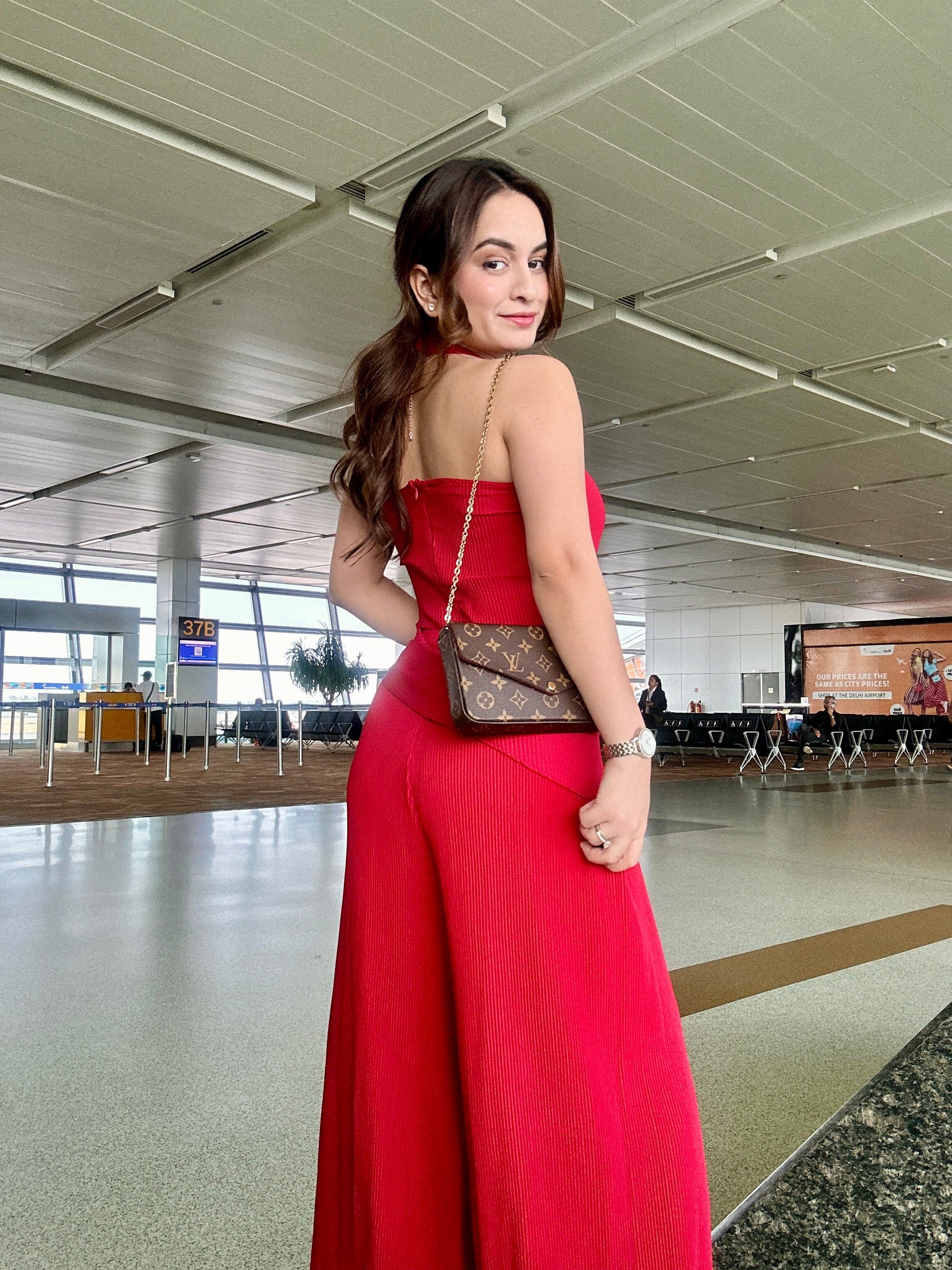 Crinkled cherry red co-ord set by Imagine By Shiwali, featuring a stylish matching top and pants ensemble.
