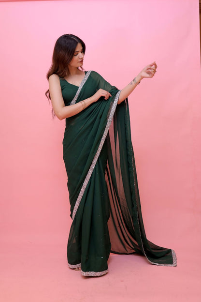 Elegant Raveena Georgette Saree with matching blouse from Imagine By Shiwali, featuring intricate patterns and vibrant colors.