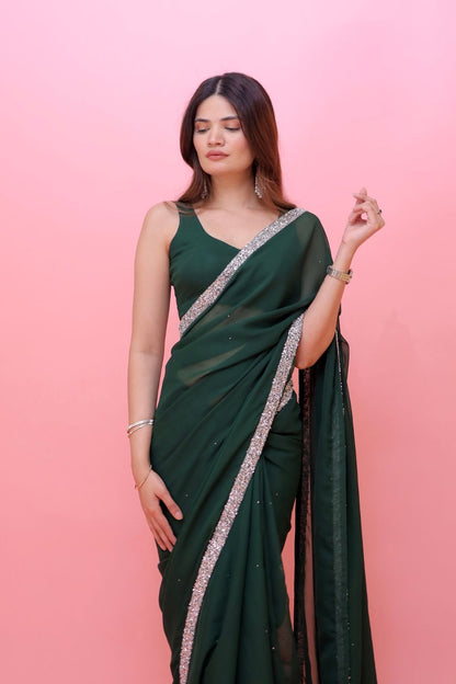 Raveena Georgette saree with matching blouse from Imagine By Shiwali, featuring intricate design and vibrant color.