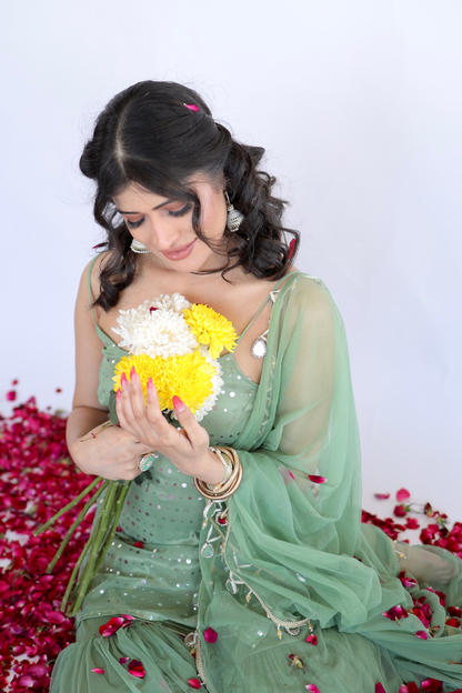 Imagine by Shiwali Keeva Green Sharara Set featuring a traditional green kurta and matching sharara pants.