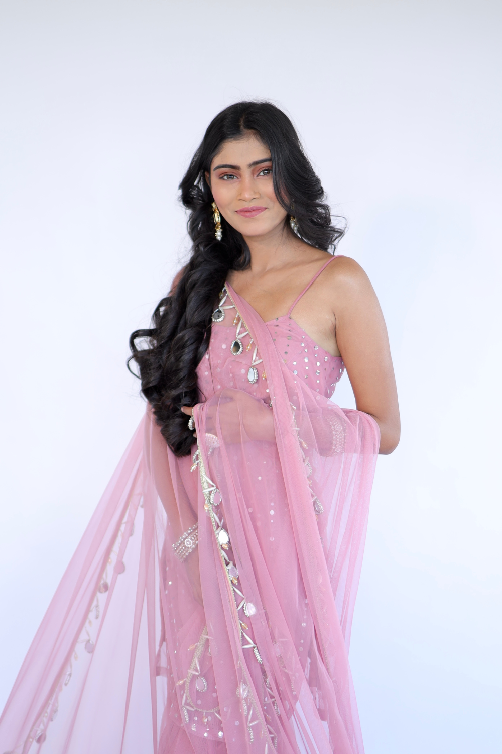 Soft pink Keeva Sharara Set by Imagine By Shiwali, featuring a flowy top and matching wide-leg trousers.