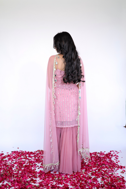 Soft pink Keeva Sharara Set by Imagine By Shiwali featuring a flowy kurta and matching sharara pants.