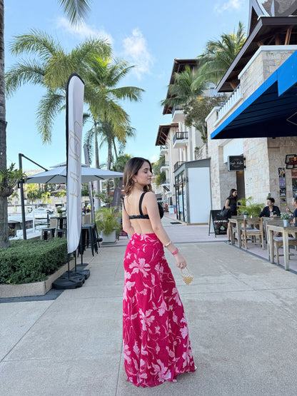 Imagine By Shiwali Koko Black-Pink cocktail gown, sleeveless design with fitted bodice and flowing skirt, stylish evening wear.