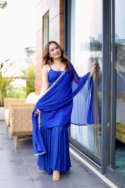 Blue Laila Chikankari sharer suit by Imagine By Shiwali featuring intricate embroidery and traditional design.