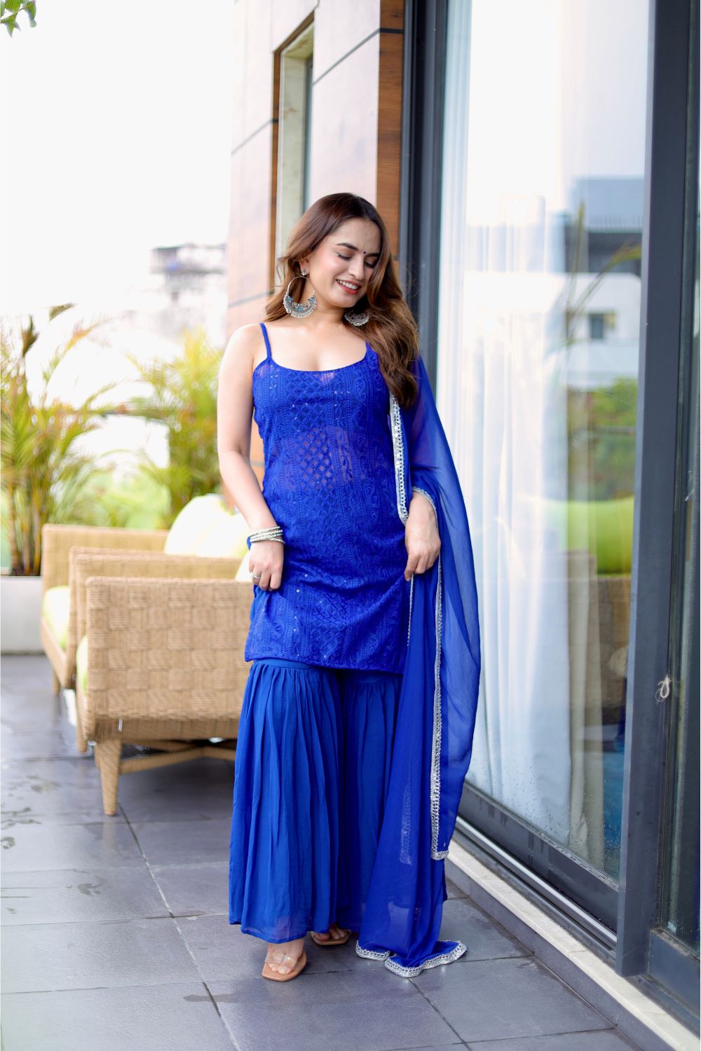 Blue Laila Chikankari sharer suit by Imagine By Shiwali, featuring intricate embroidery and traditional design.