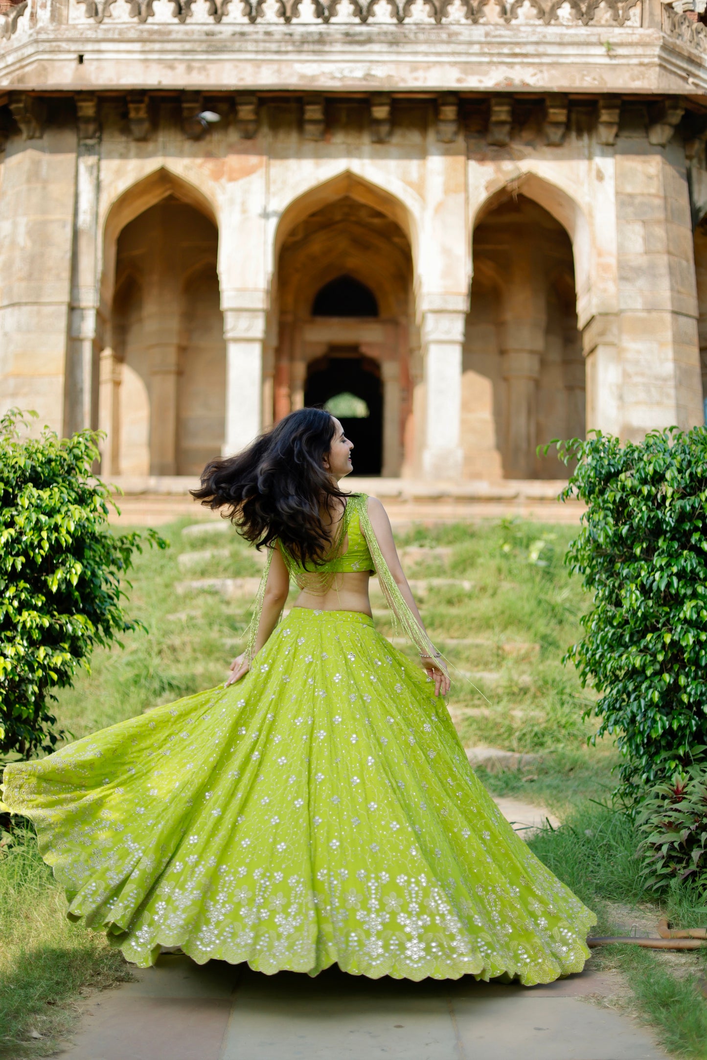 Lehra Lime Blossom Mirror Lehenga Set by Imagine By Shiwali featuring intricate mirror work and traditional design.