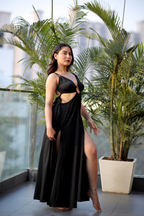 Imagine By Shiwali Zoey Black Beach Dress in XS, featuring lightweight lycra fabric and a stylish, flowing design for beachwear.