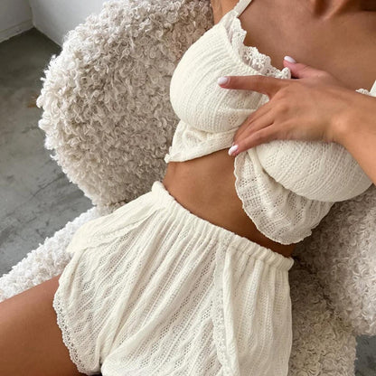 Off-white Audrey co-ord set by Imagine by Shiwali featuring a matching top and pants in crepe fabric.