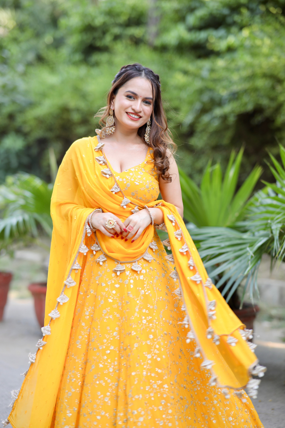 Yellow Noor Anarkali dress with intricate zari work from Imagine By Shiwali, showcasing detailed embroidery and elegant design.