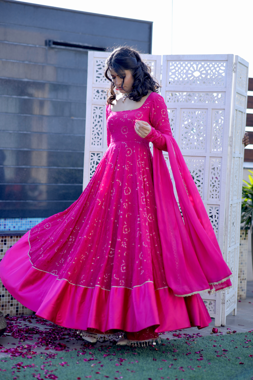 Nurvi Hot Pink Anarkali with Plazo Pants Nurvi Hot Pink Anarkali with Plazo Pants