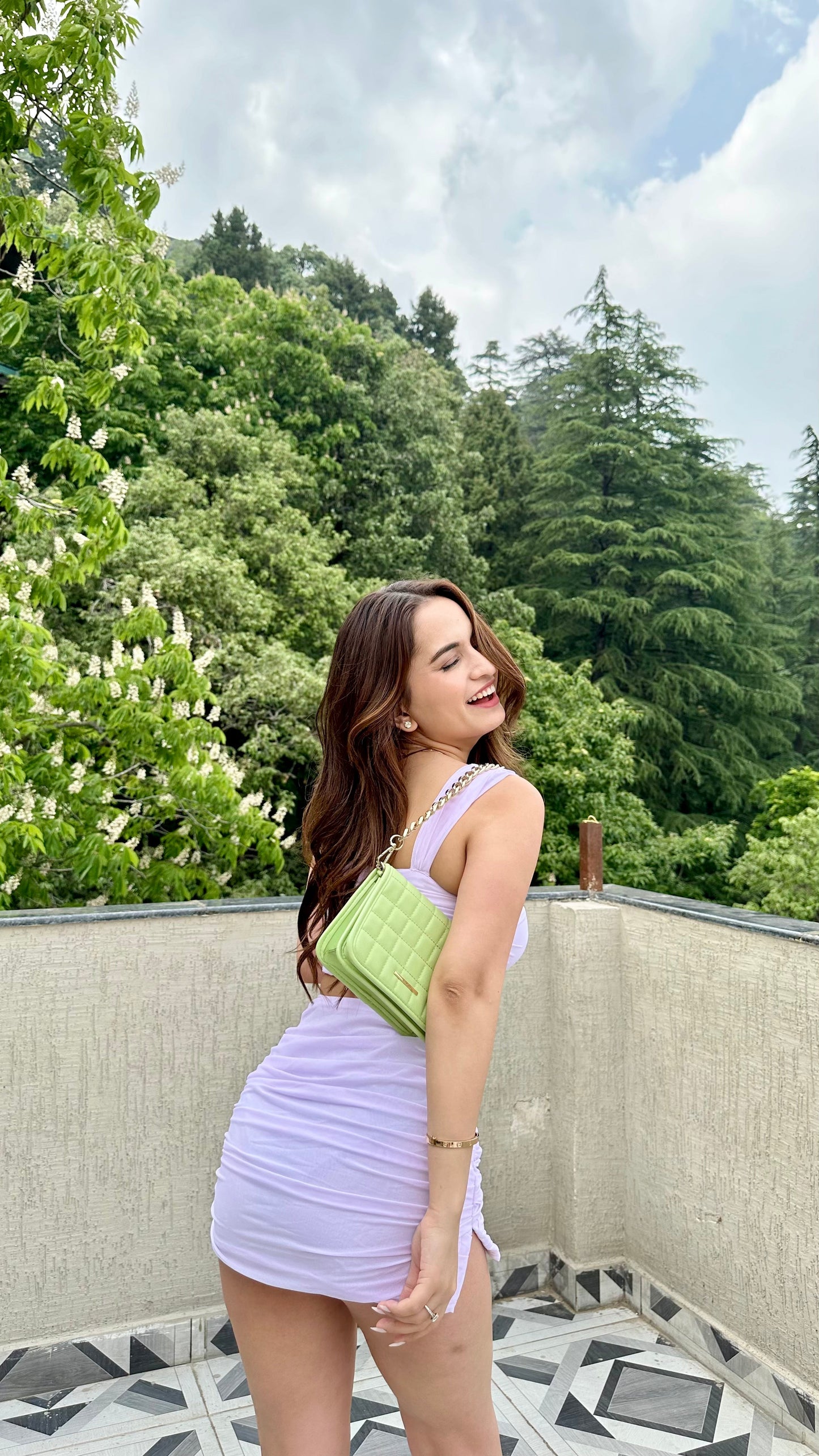 Lilac Jo crop top and mini skirt set by Imagine by Shiwali, made from pure crepe fabric, styled for a trendy look.