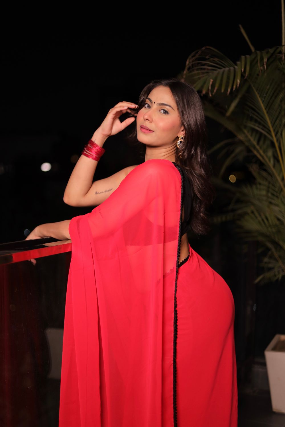 Raveena Georgette Saree with Blouse by Imagine By Shiwali, showcasing vibrant fabric and intricate design in a traditional style.
