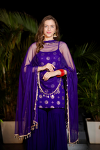 Purple Rekha Sharara Suit by Imagine By Shiwali featuring intricate embroidery and flowing sharara pants.