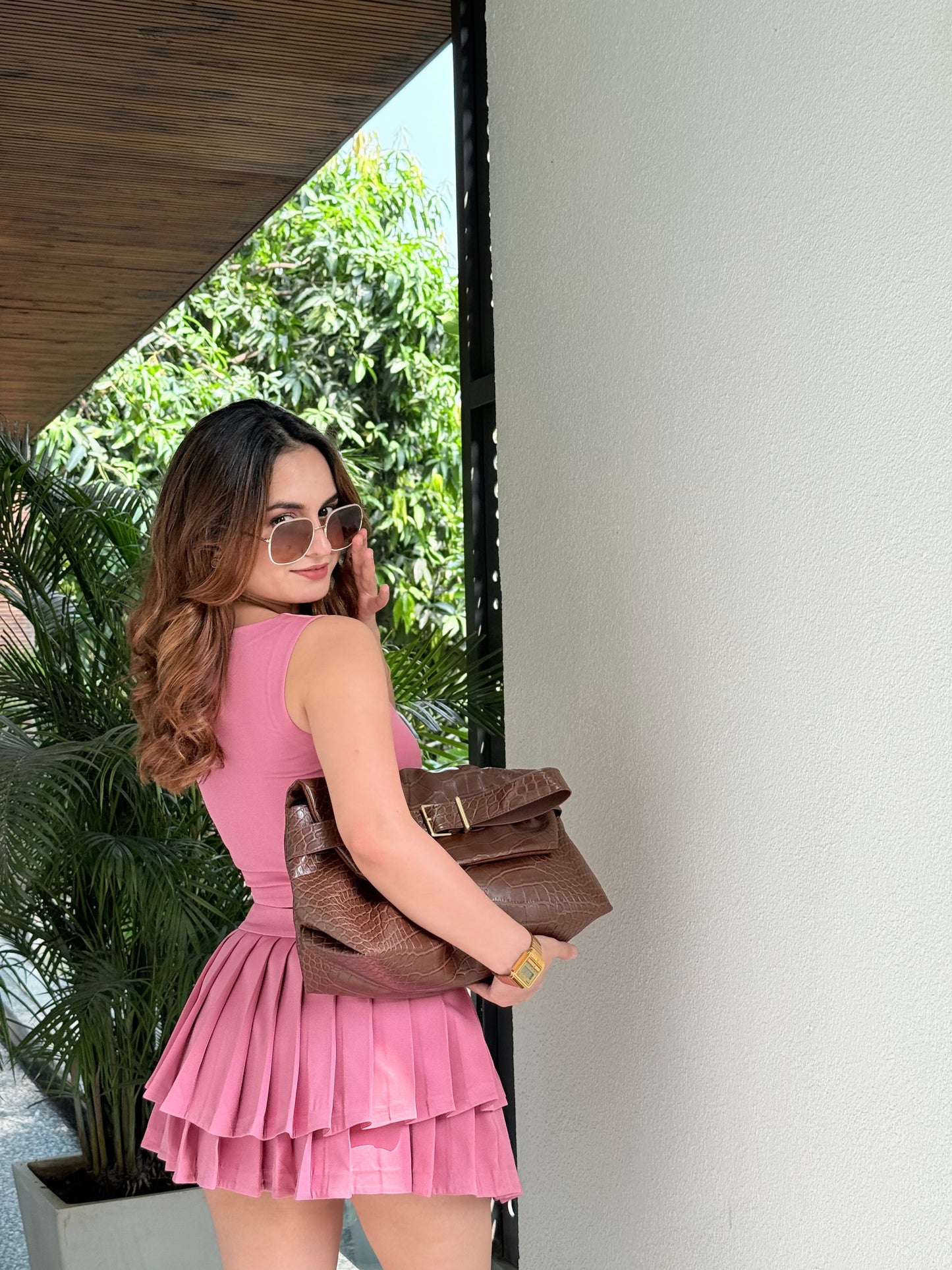 Pink skirt and top set by Imagine By Shiwali, featuring a stylish, coordinated ensemble for women.