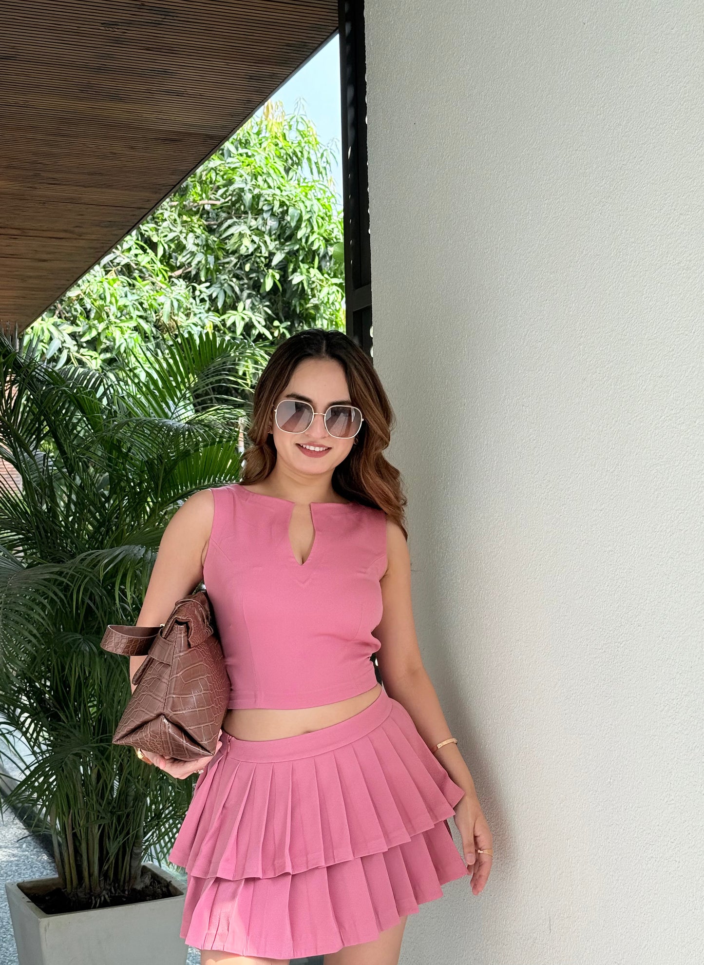 Pink skirt and top set from Imagine By Shiwali, featuring a stylish Roma design in a soft pink color.