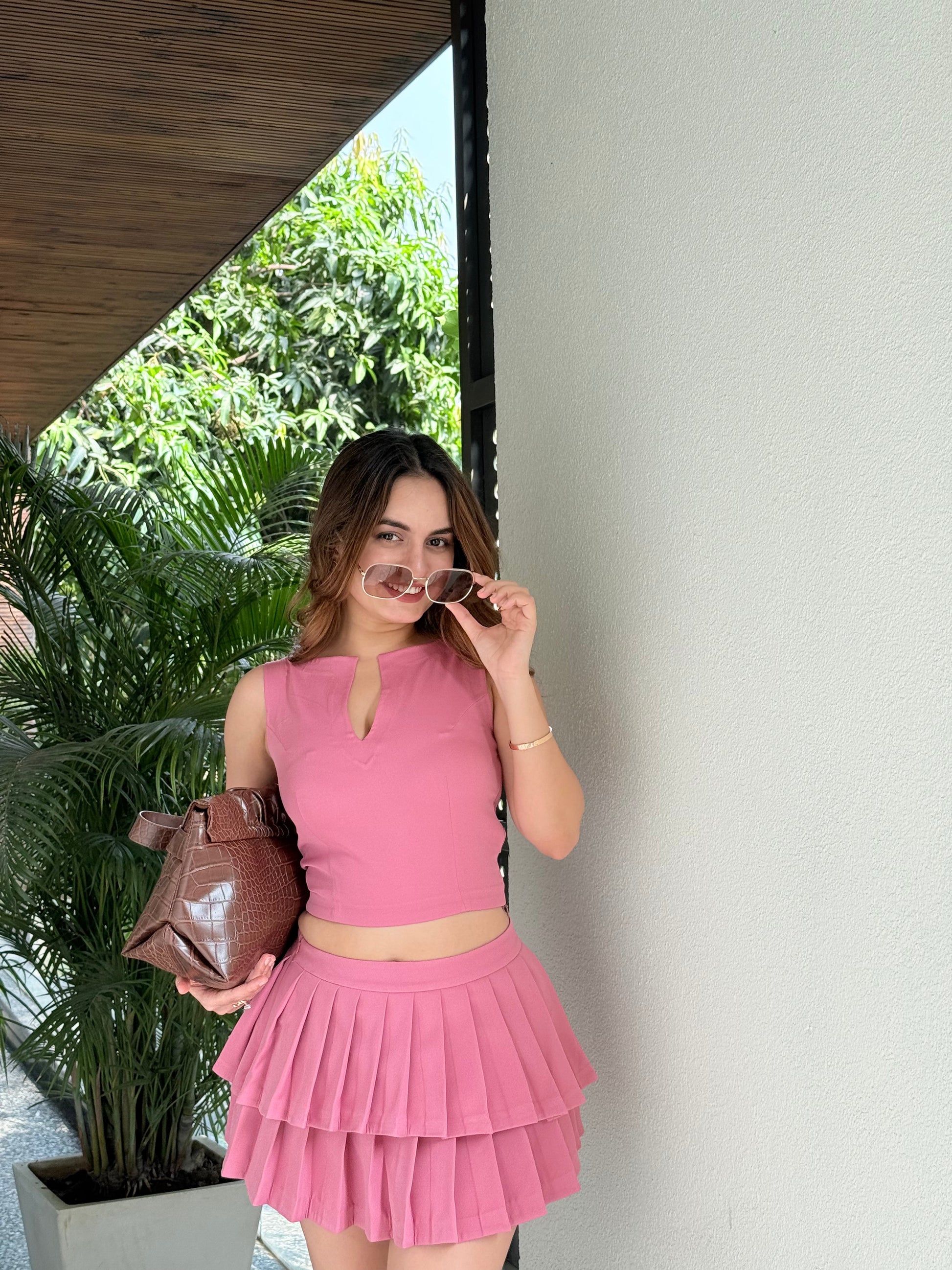 Imagine By Shiwali Roma pink skirt and top set, featuring a stylish matching outfit with a flowy skirt and coordinated top.