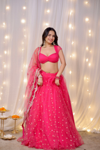 Sara Hot Pink Embellished Lehenga Set by Imagine By Shiwali with intricate embroidery and traditional design.